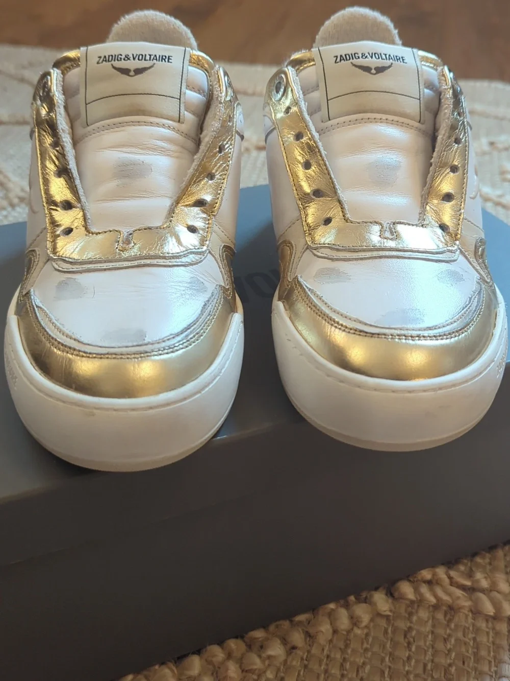 NWB Zadig & Voltaire Wings Low Sneakers White Gold Leather Size 7 (37) - Picture 2 of 7
